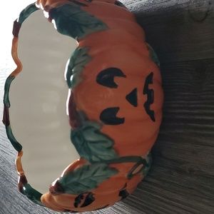 Vintage Halloween pumkin bowl jack o lantern candy dish